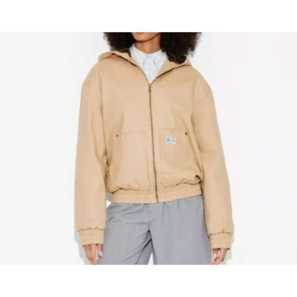 NWT Women's Medium Hooded Canvas Oversized Bomber Jacket w/ Front Pockets, MSRP - Picture 5 of 8